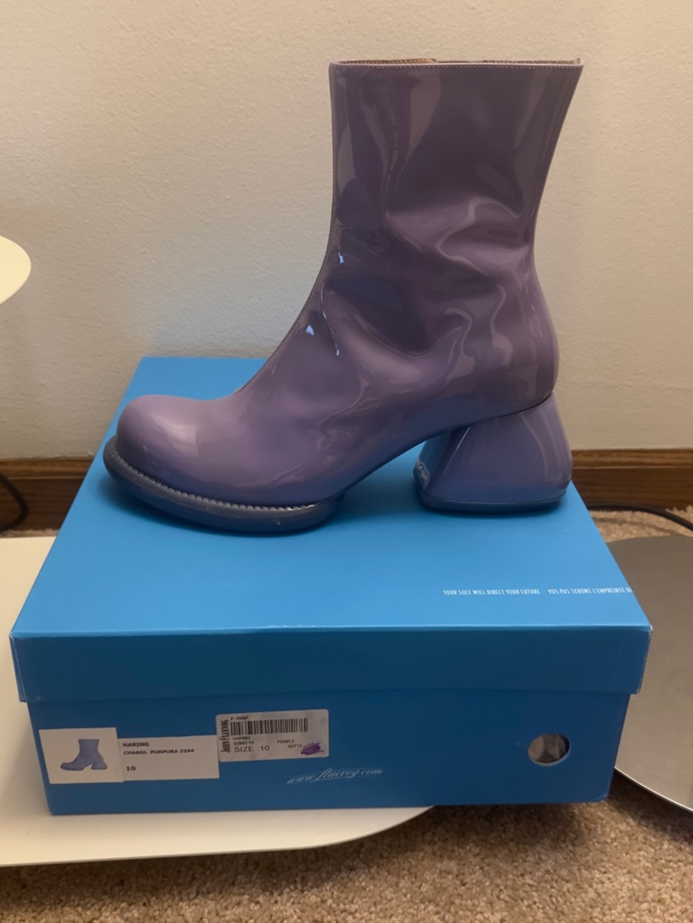 Fluevog Excellent F-Trip Haring Purple Patent leather zip up mid calf boot - 10 - Picture 4 of 12